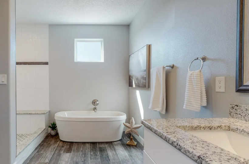 This Bathroom was remodeled to be oversized with a custom tile shower.